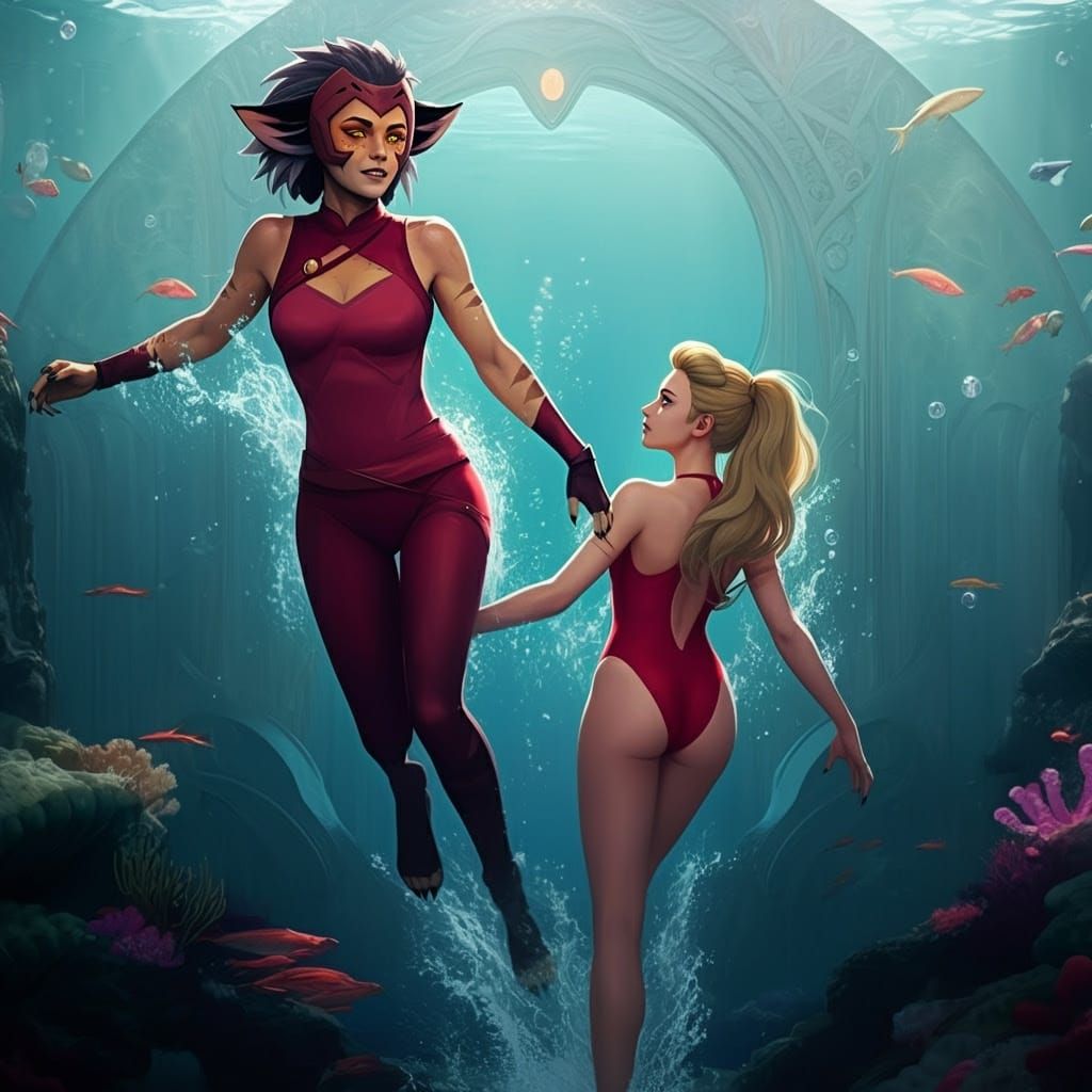 Catra and Princess Adora in Vibrant Art Nouveau-Inspired Spl...