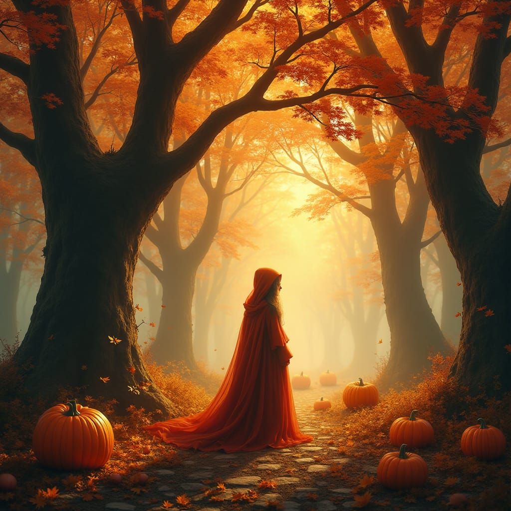 Enchanted Autumn Forest with Mystical Figure