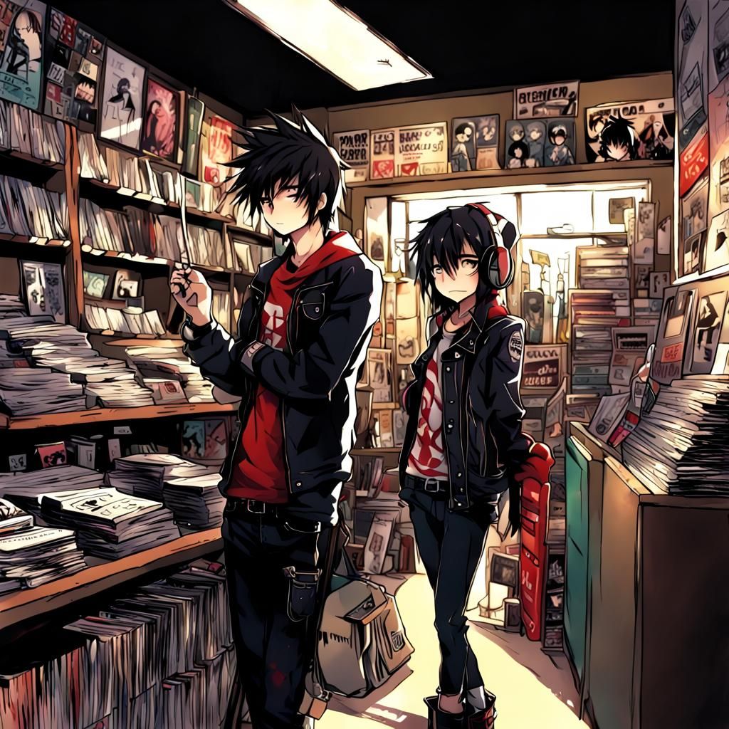 Anime Style Punk Record Shop Scene