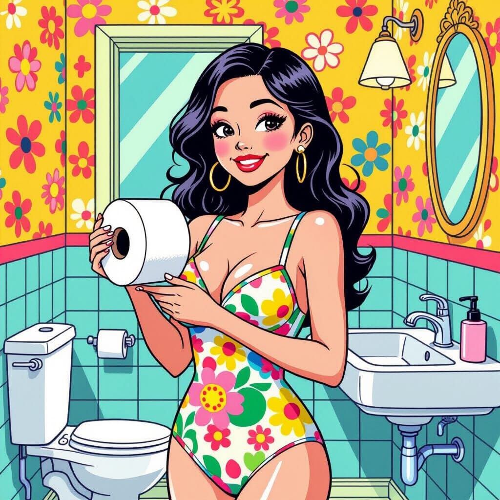Woman Celebrates Toilet Paper Day in Pop Surrealist Style