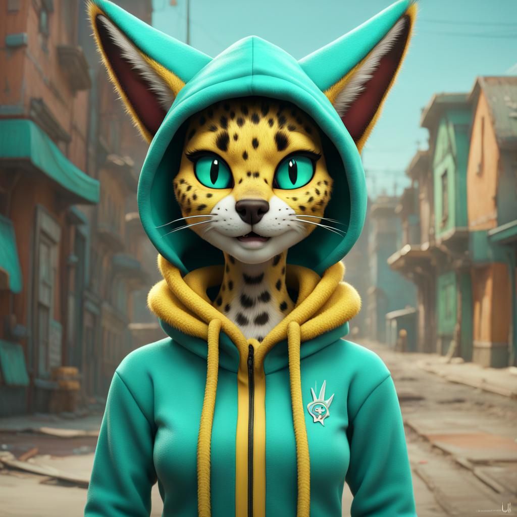 Female Serval Fursona in Spongebob Style
