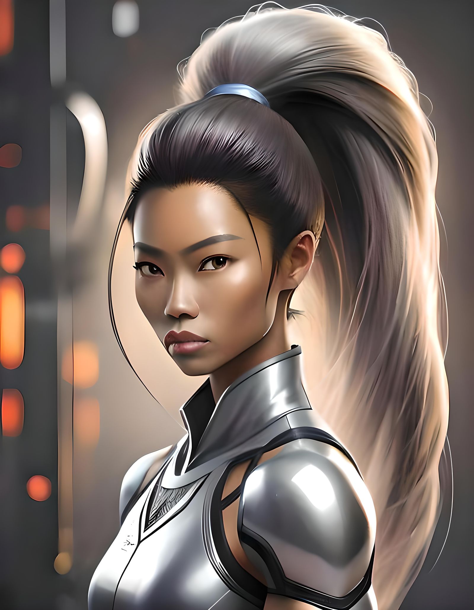 Strong Afro-Asian Woman with Grey Eyes Portrait