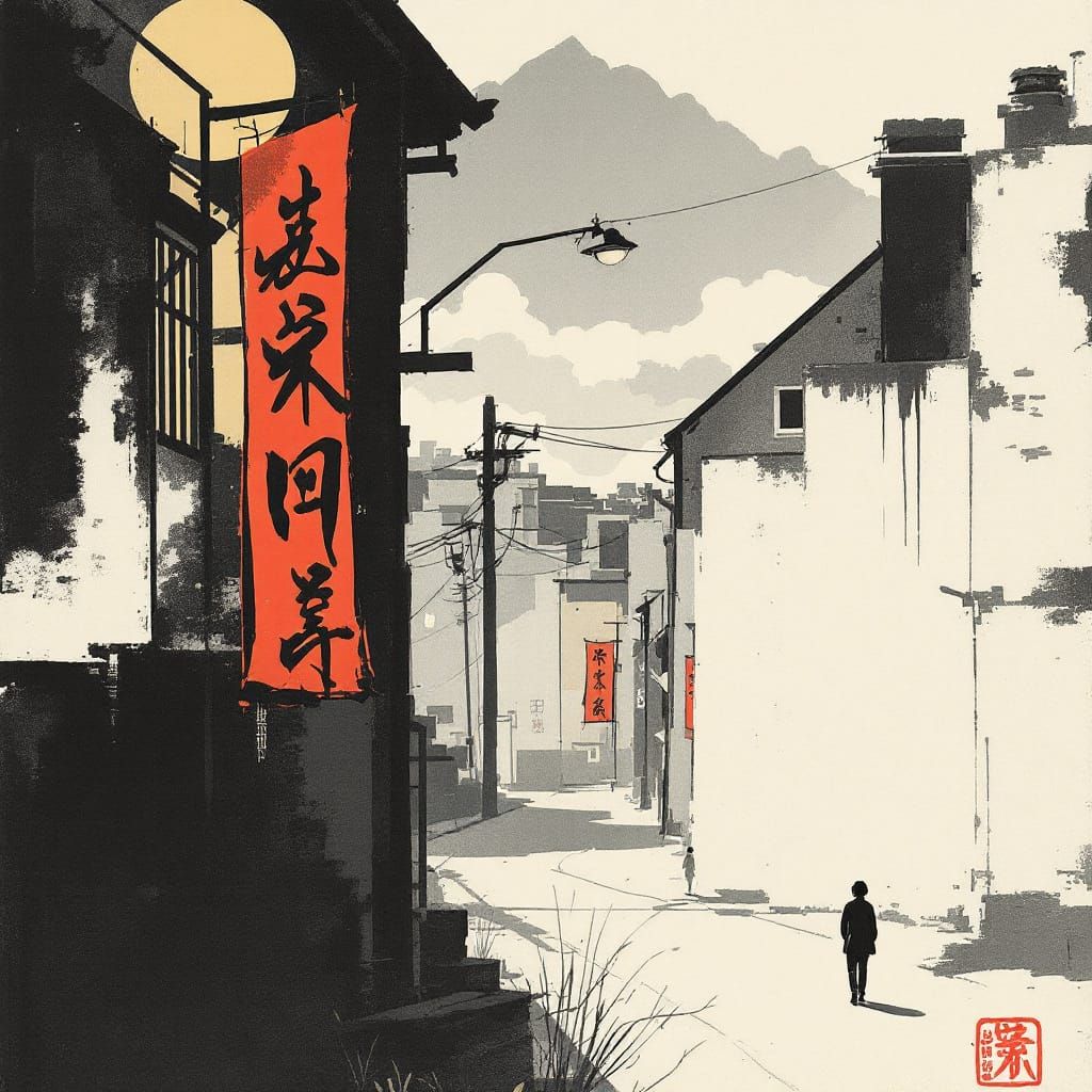 Wabi-Sabi Streets in Bold Ink Fusion Style