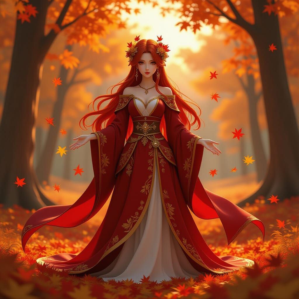 Autumn Queen in Enchanted Forest 3D Anime Art