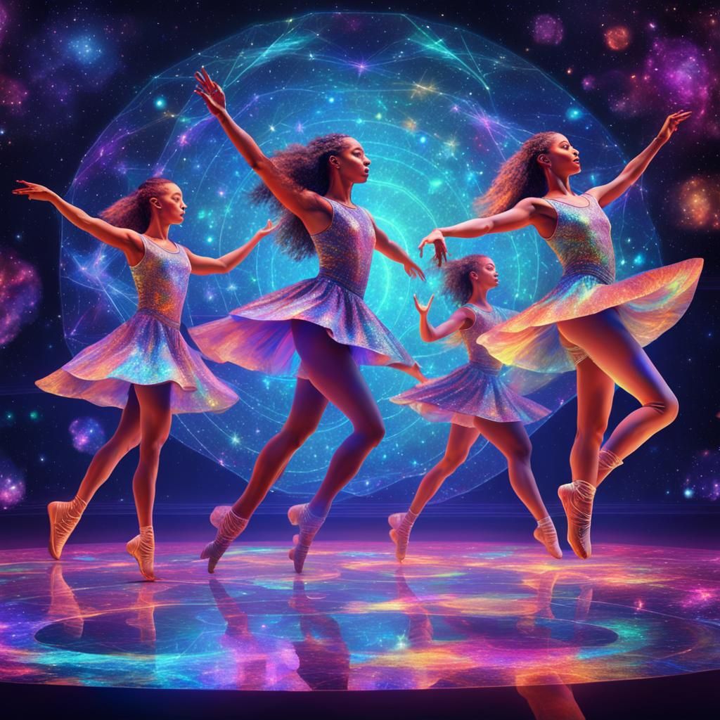 Dancers Perform: Holographic Cosmic Astral Illustration