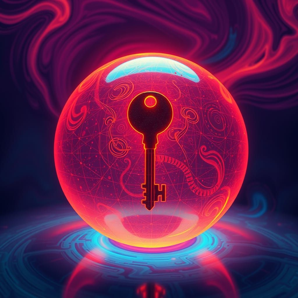 Glowing Orb with Key in Surreal Digital Art
