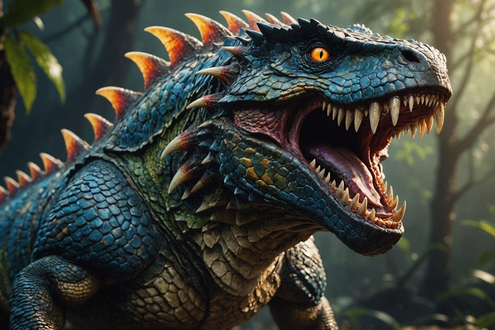 Hyperrealistic Prehistoric Creature with Large Fangs