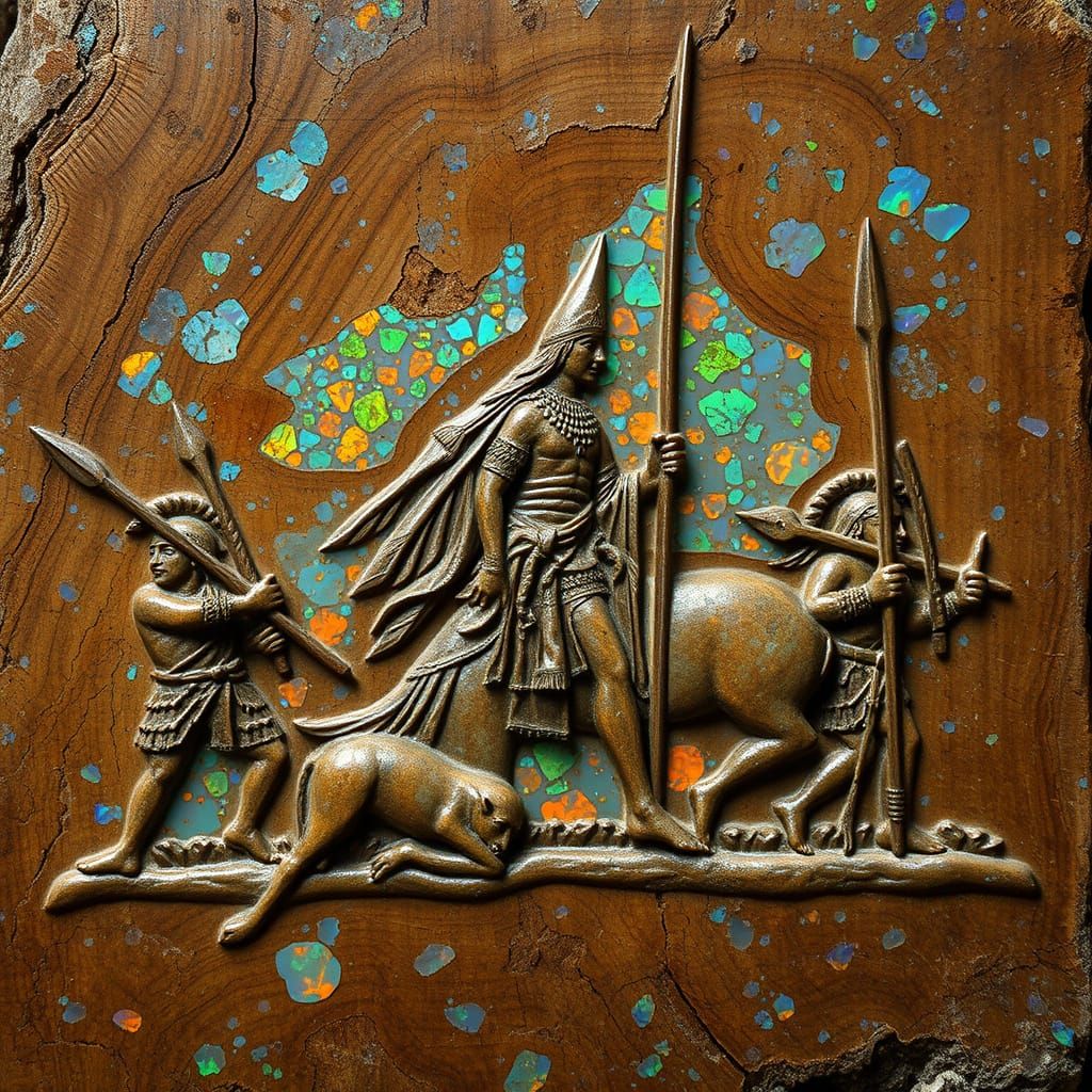 Opalized Petrified Wood Bas-Relief of Victory Parade