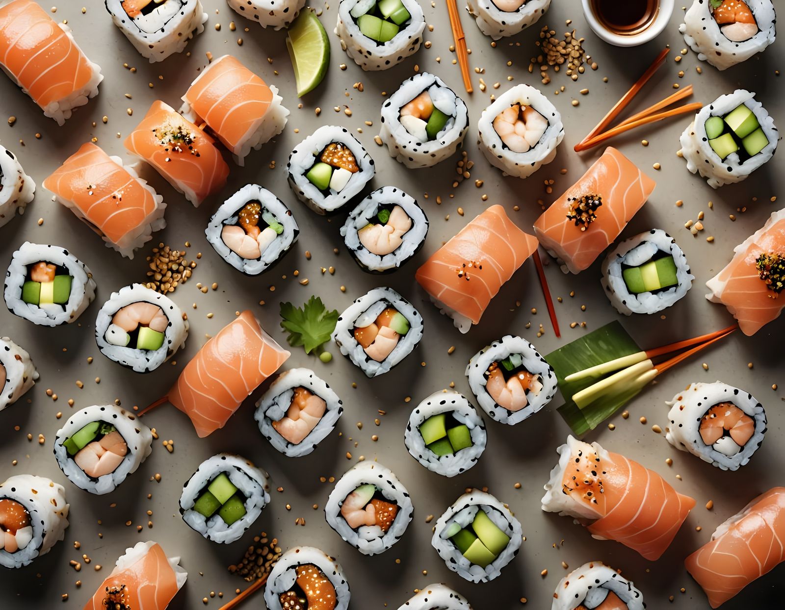 California Sushi Set in Vivid Color and Dramatic Lighting