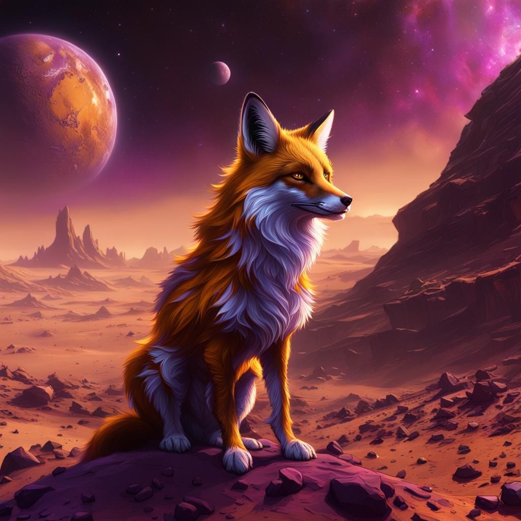 Space Fox on Mars: Dark Fantasy Concept Art