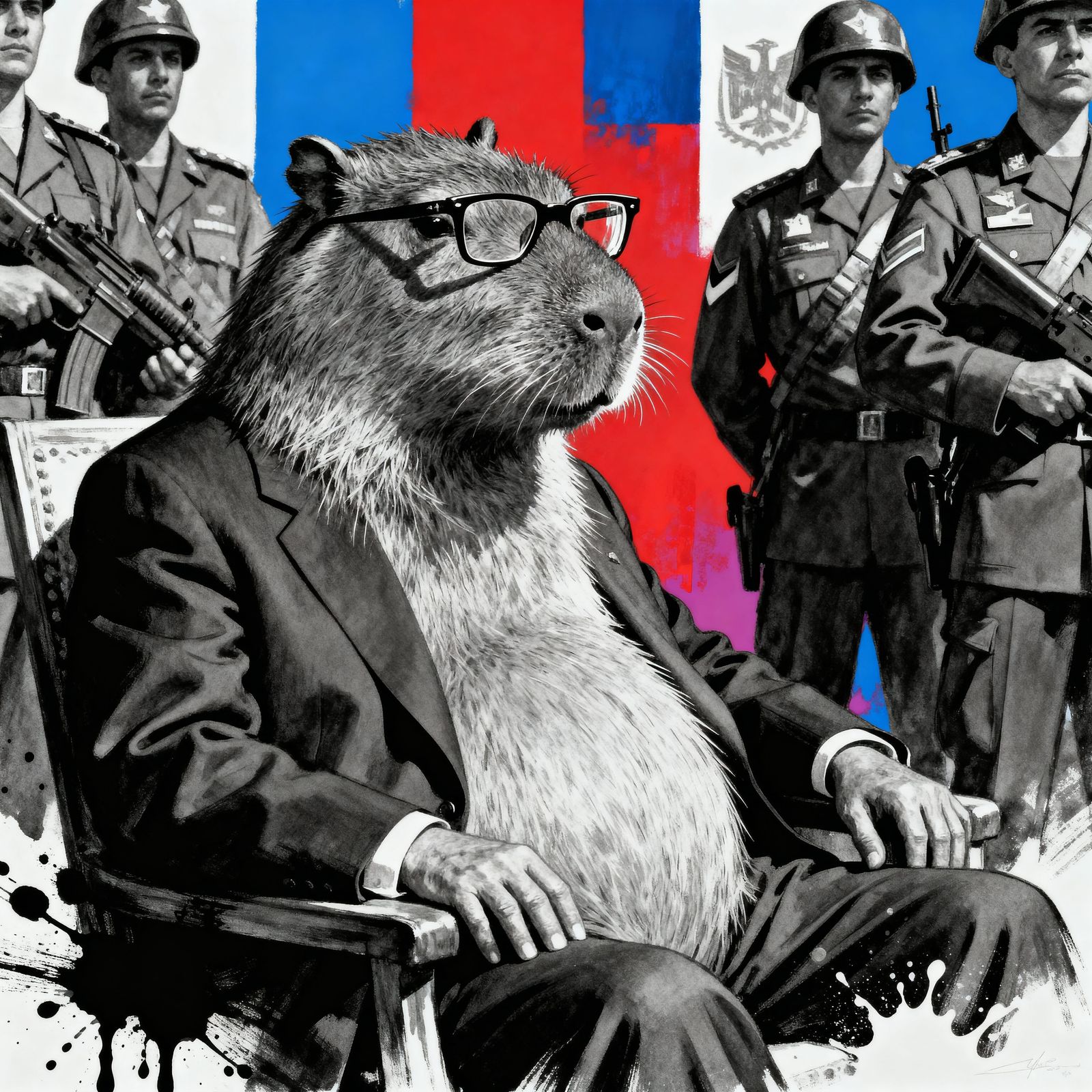 Capybara Poses Like Pinochet Among Soldiers