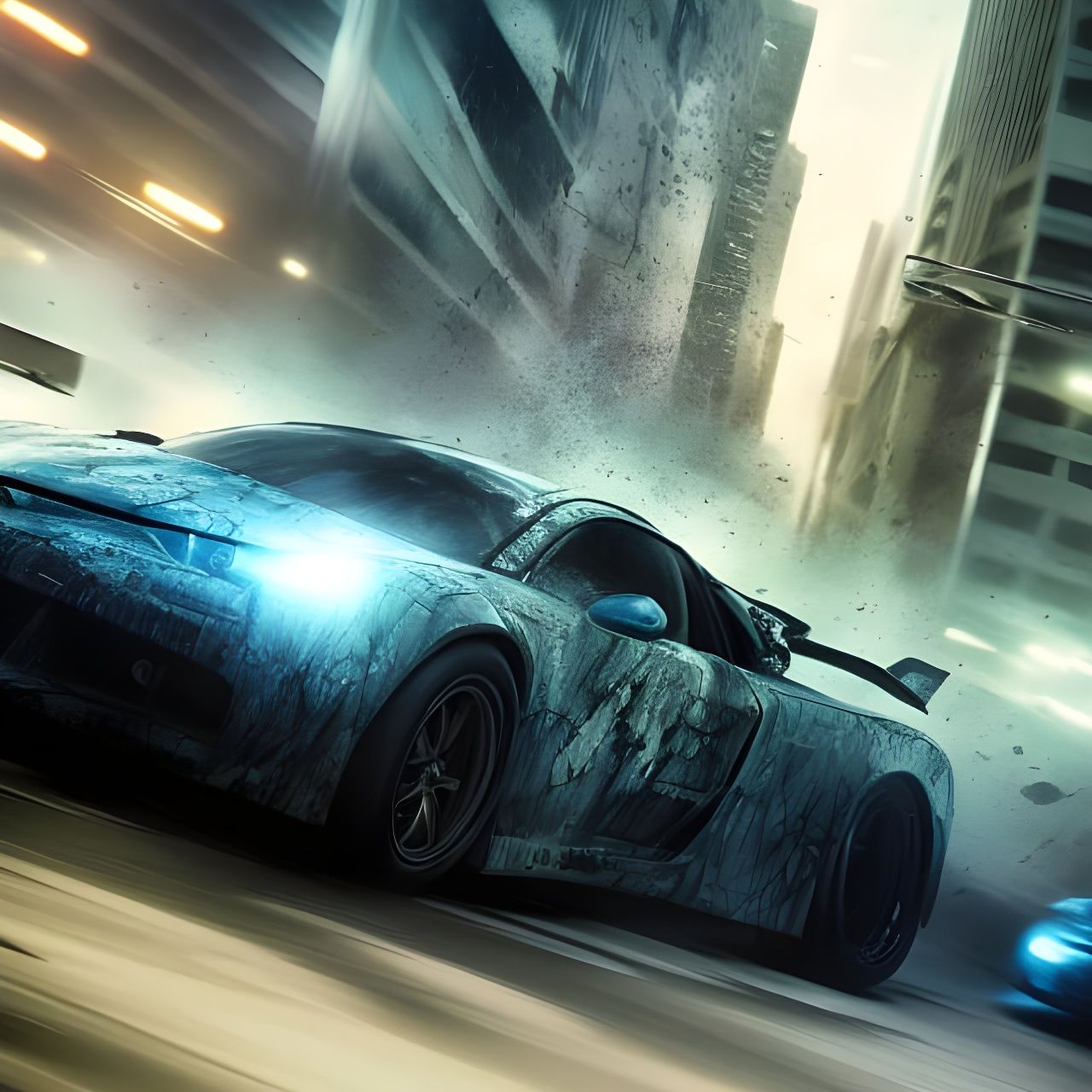 Hyperrealistic Car Chase Scene in an Action Movie