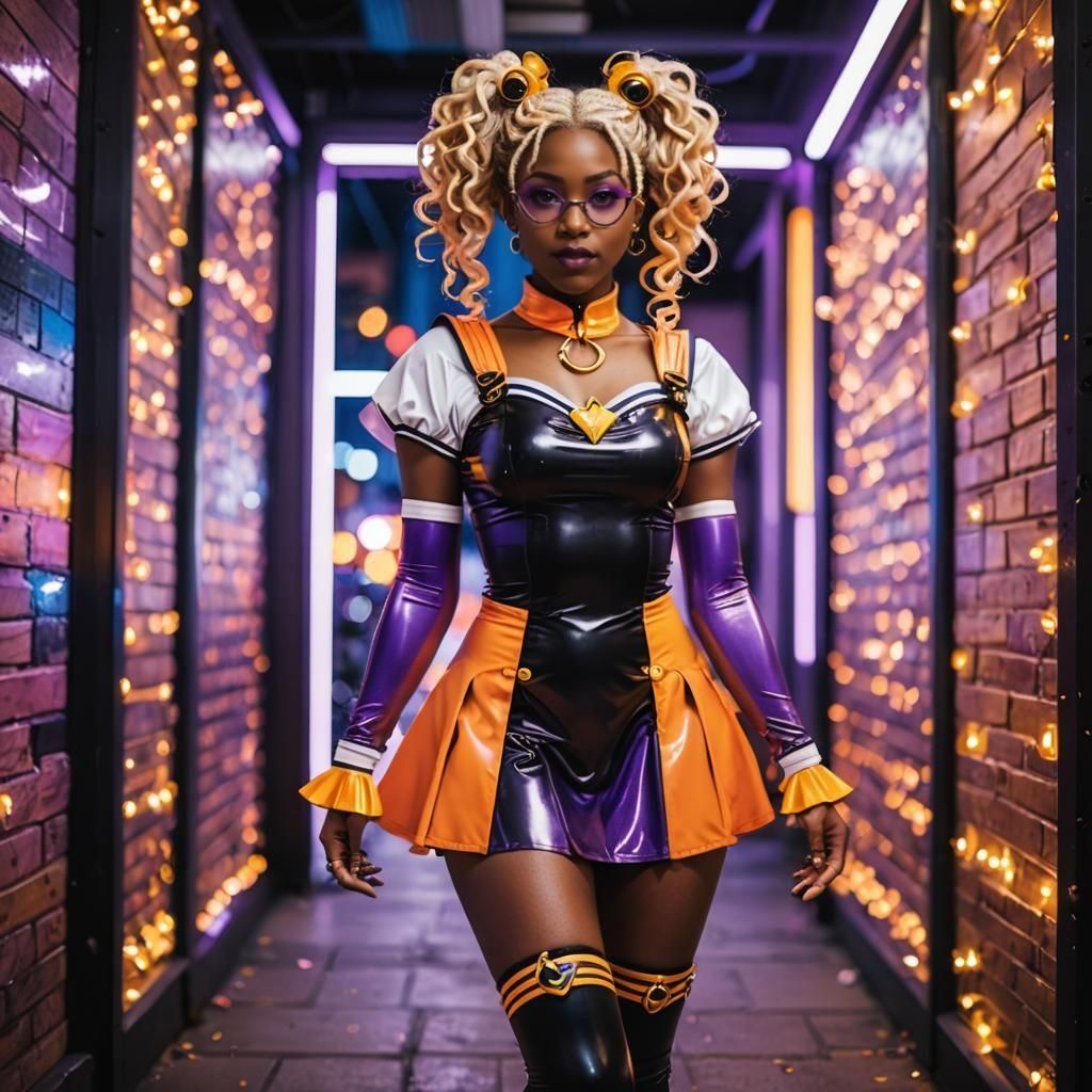 African Woman in Latex Sailor Moon Cosplay