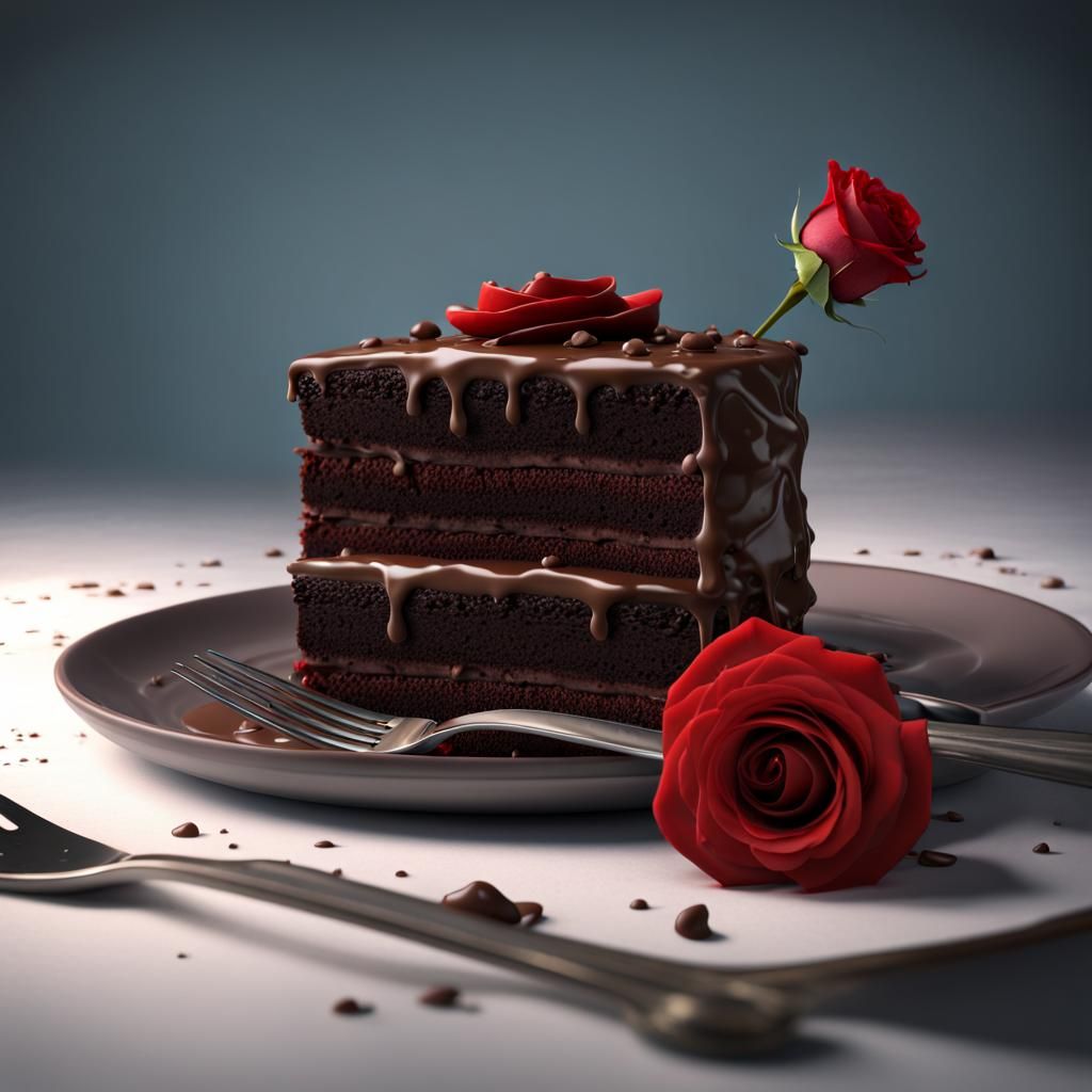 Chocolate Cake with Rose: Matte Painting