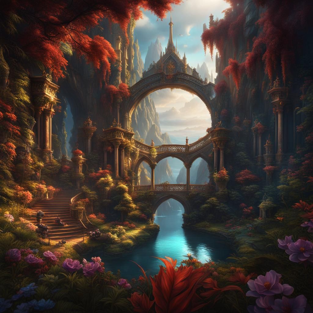 Fantastical Landscape in Deep Color, Detailed Matte Painting