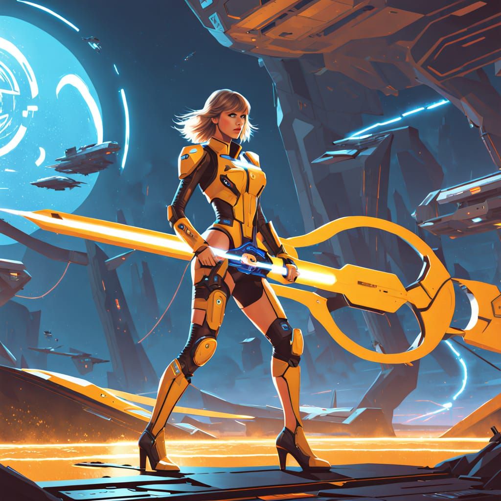 Heroic Taylor Swift in Cyberpunk Overwatch Arena