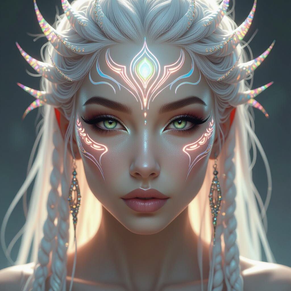 Alien Goddess Portrait with Glowing Tribal Markings