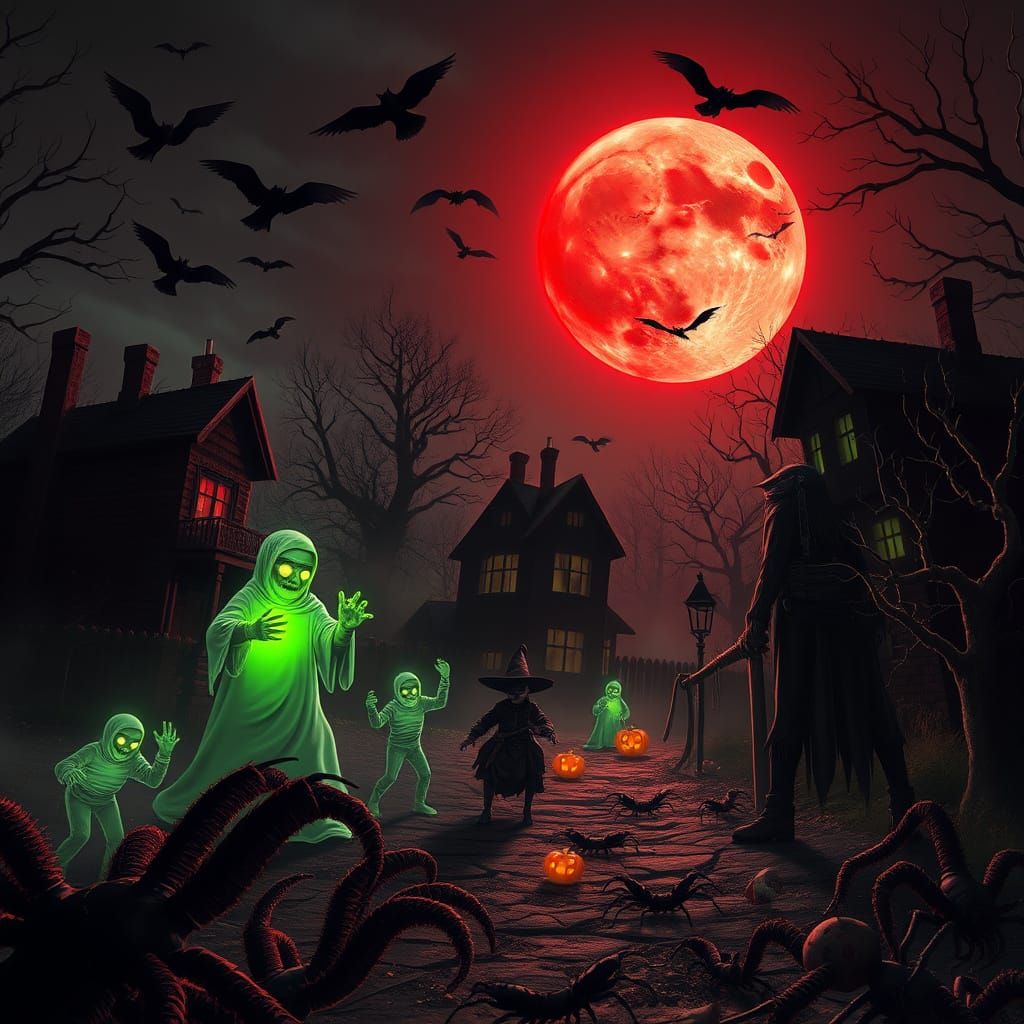 Twisted Halloween Night With Spooky Haunted Houses and Eerie...