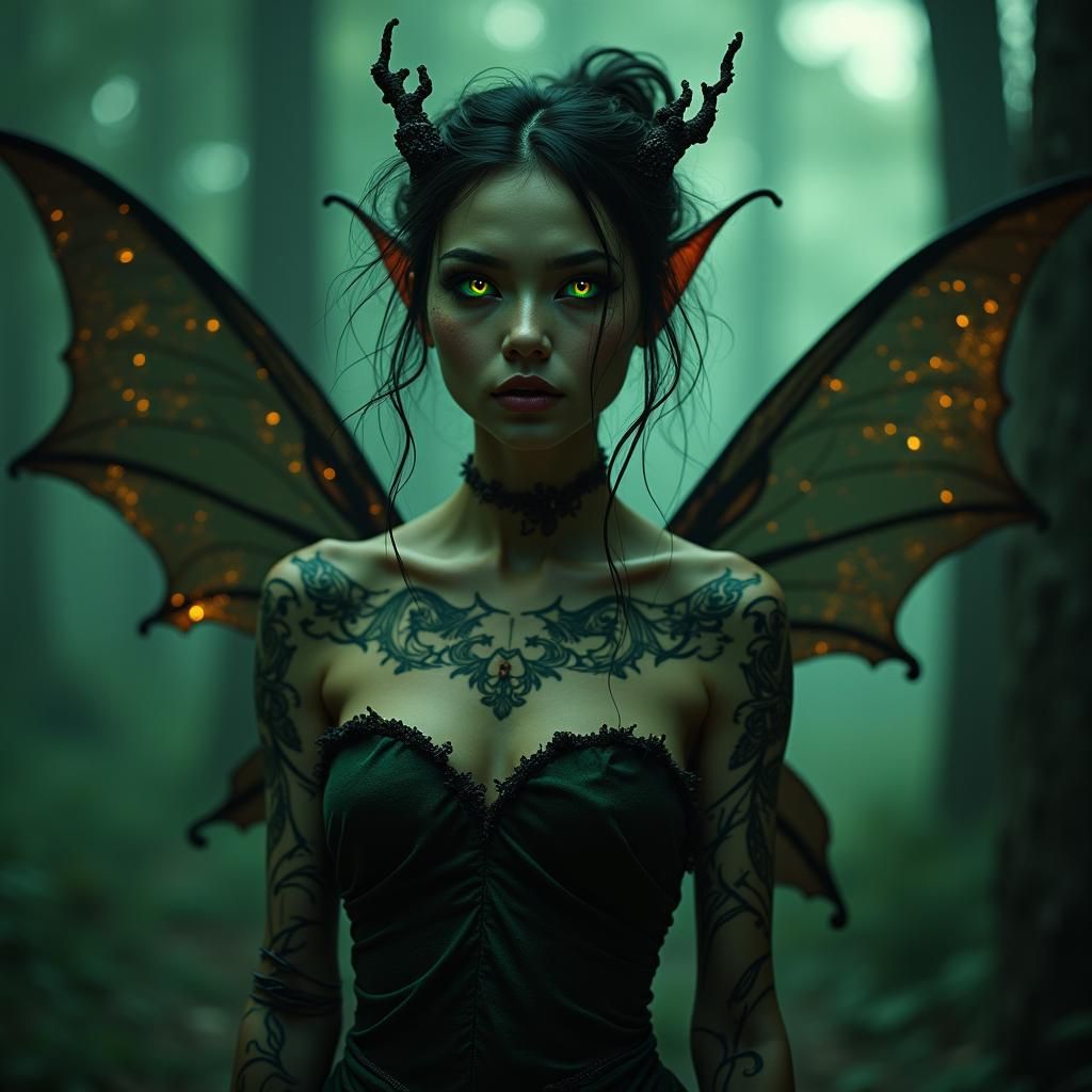 Dark Tinkerbell with Iridescent Wings in 8K