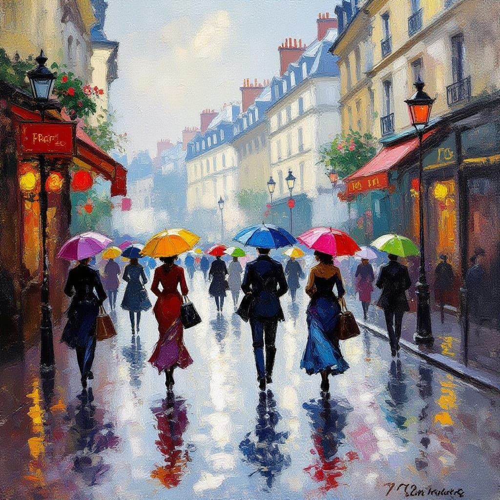 Parisian Street Scene in Impressionist Style