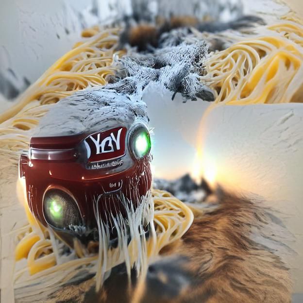 Yeti's Spaghetti Feast: 3D Hyperrealistic Rendering
