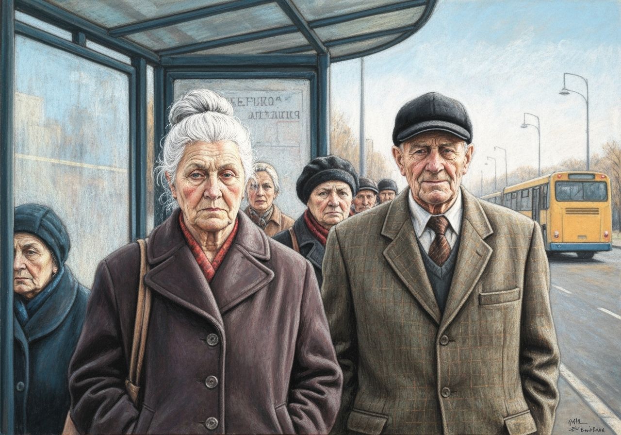 Stoic Souls Awaiting the Bus: Color Chalk Art