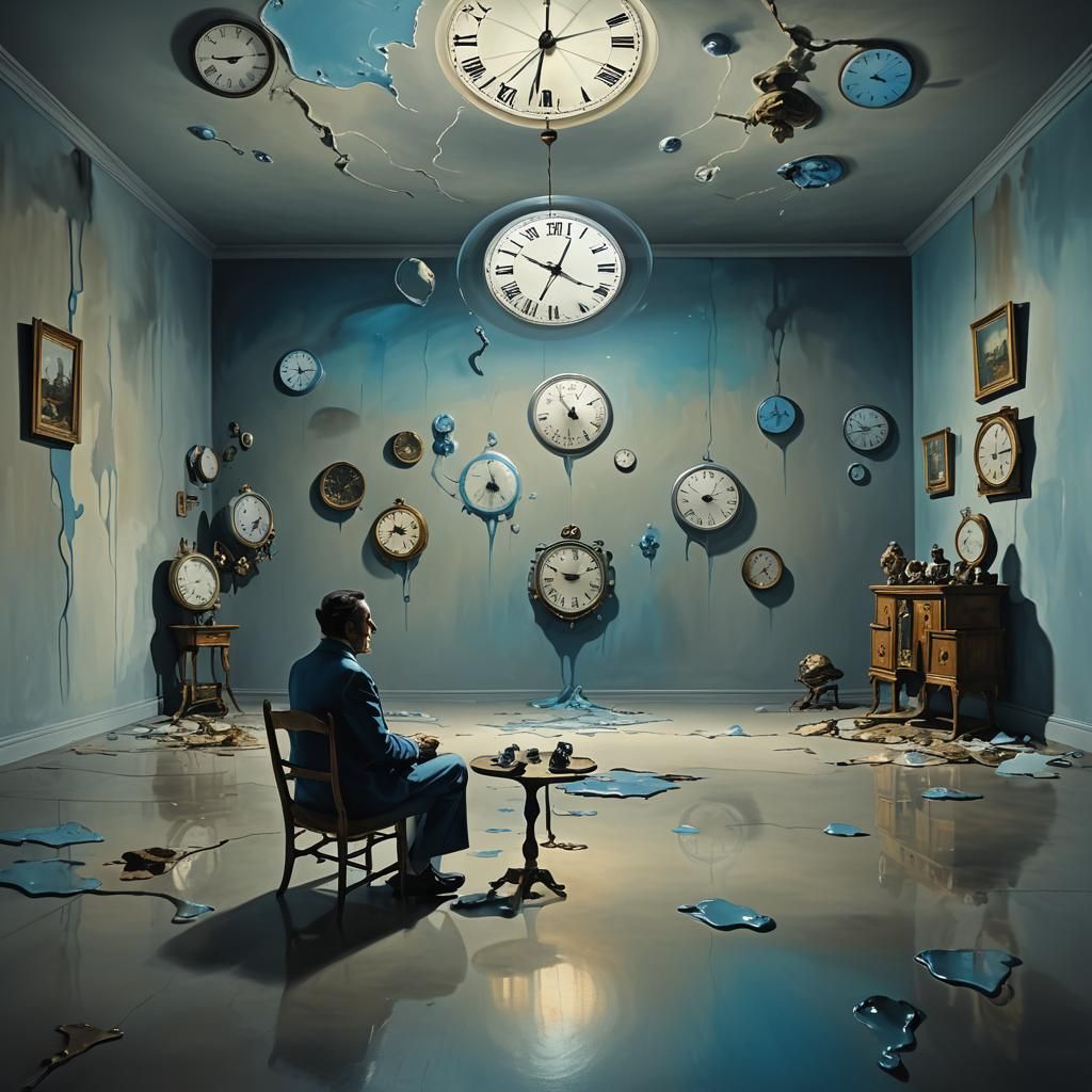 Contemplative Figure in Surrealist Setting