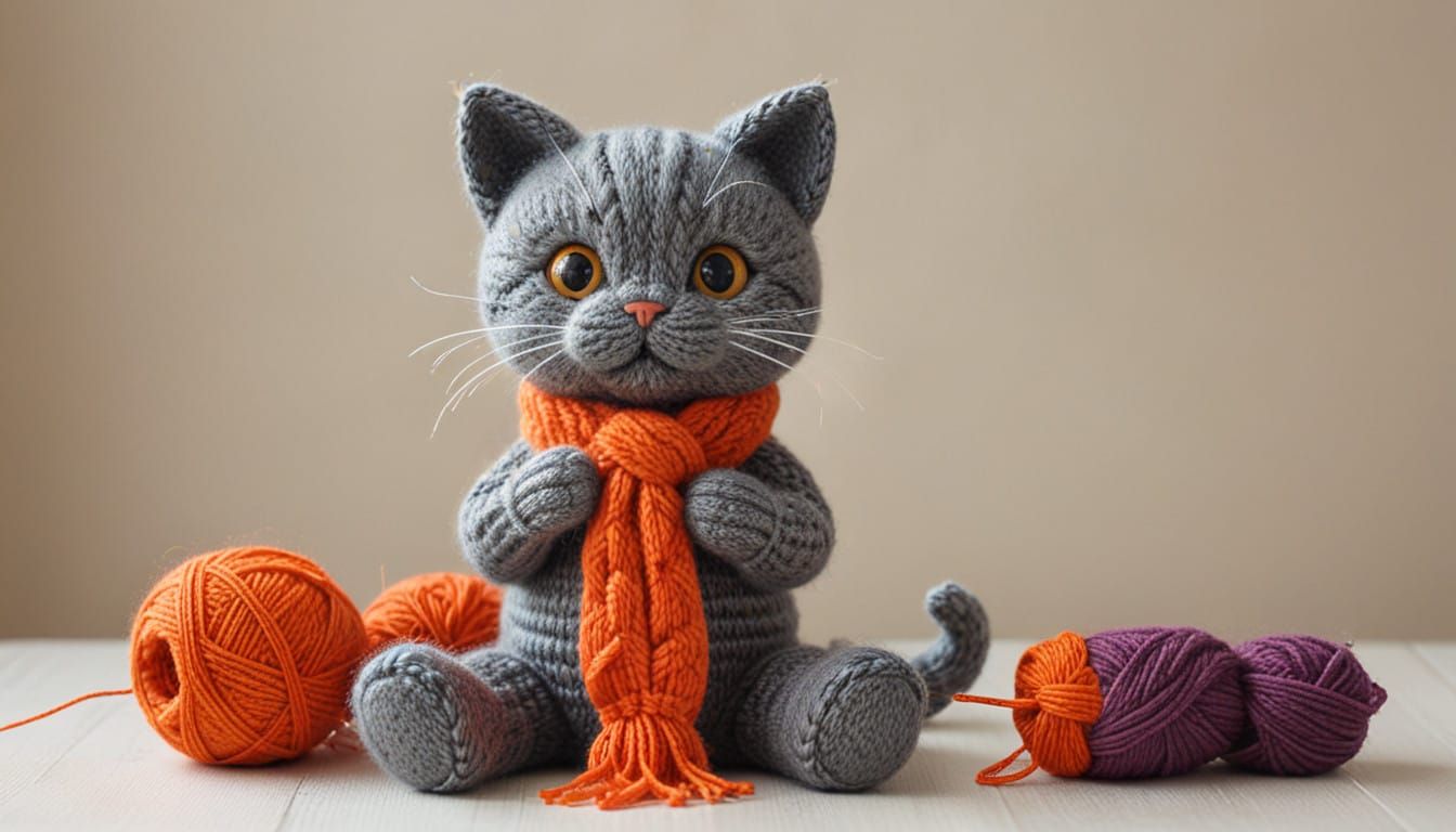 Cute Woolen Cat Finishes Knitting Itself in Adorable Portrai...
