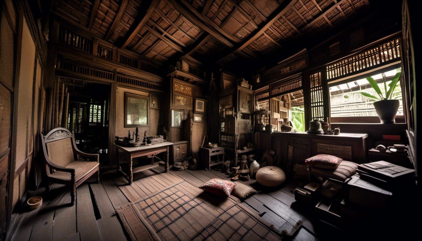 <lora:V-ray:1.0> An interior of an ancestral home in the Philippines.
