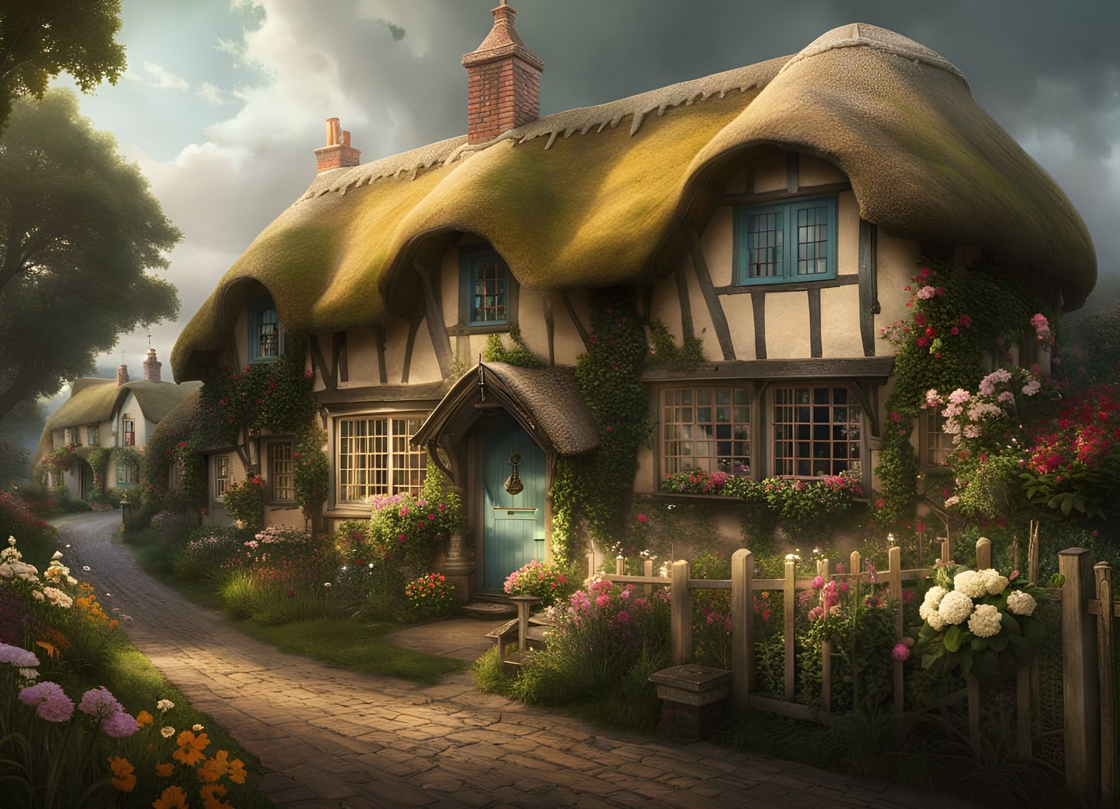 Quaint Flowery Hobbiton-Style English Village