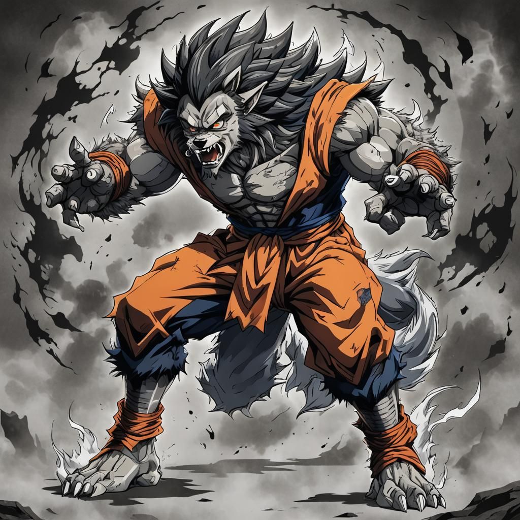 Werewolf Goku in Dynamic Battle Pose