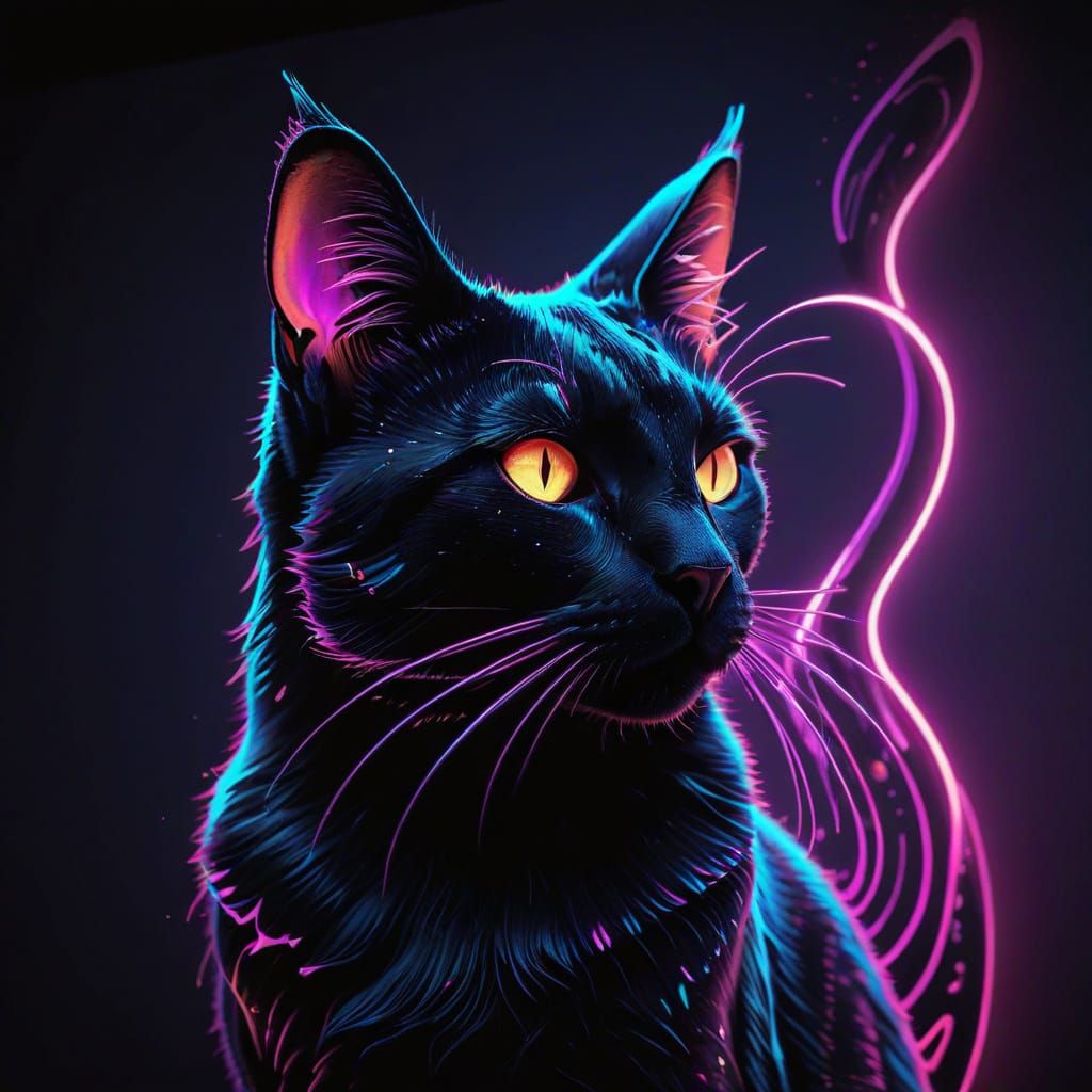 Synthwave Cat Silhouette Stencil in Neon