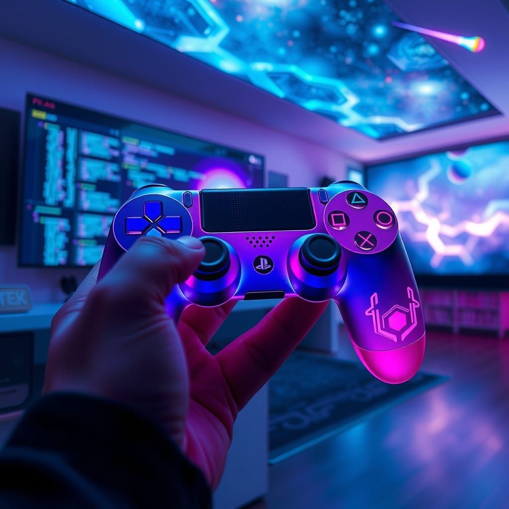 Futuristic PlayStation 4 Controller with Holographic Design