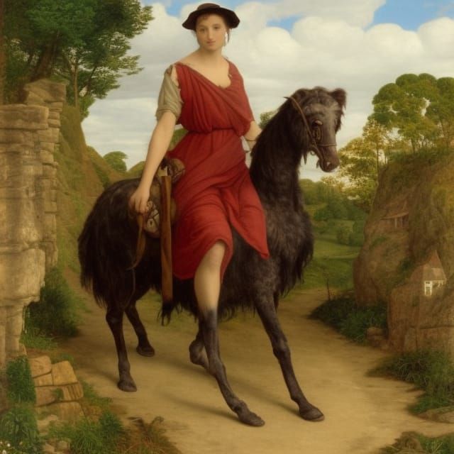 Village Crossroads in Pre-Raphaelite Style