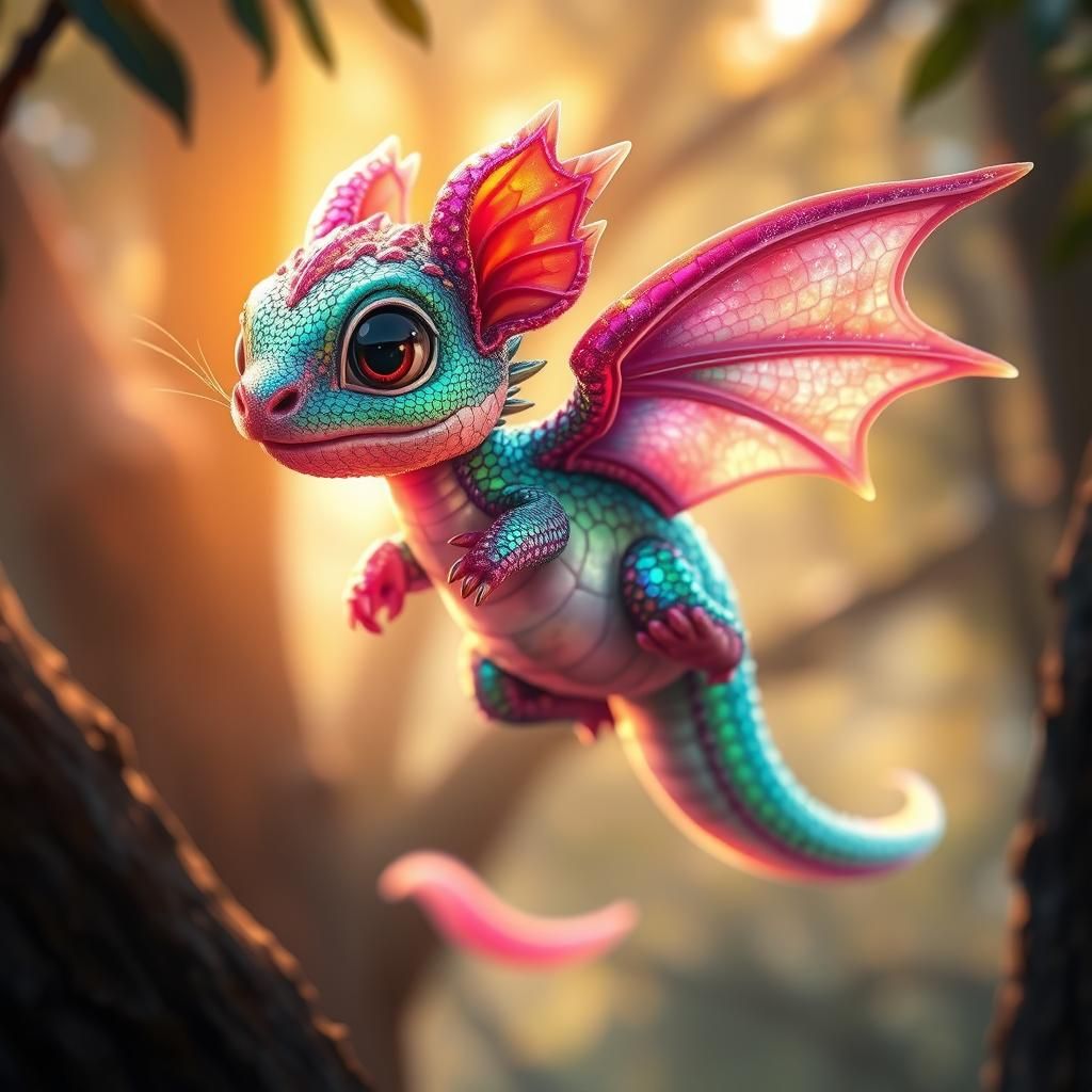 Iridescent Dragon Gliding Through Treetops