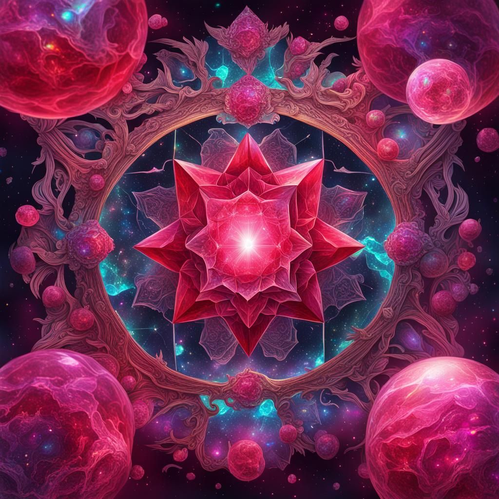Ruby Crystal: Holographic Astral Illustration