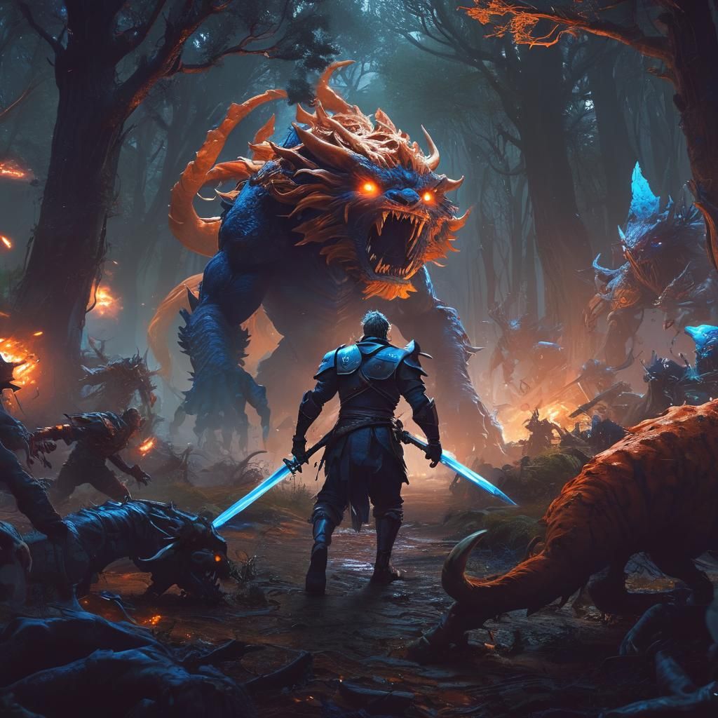 Warrior's Charge: Fantasy Battle in a Mystical Forest