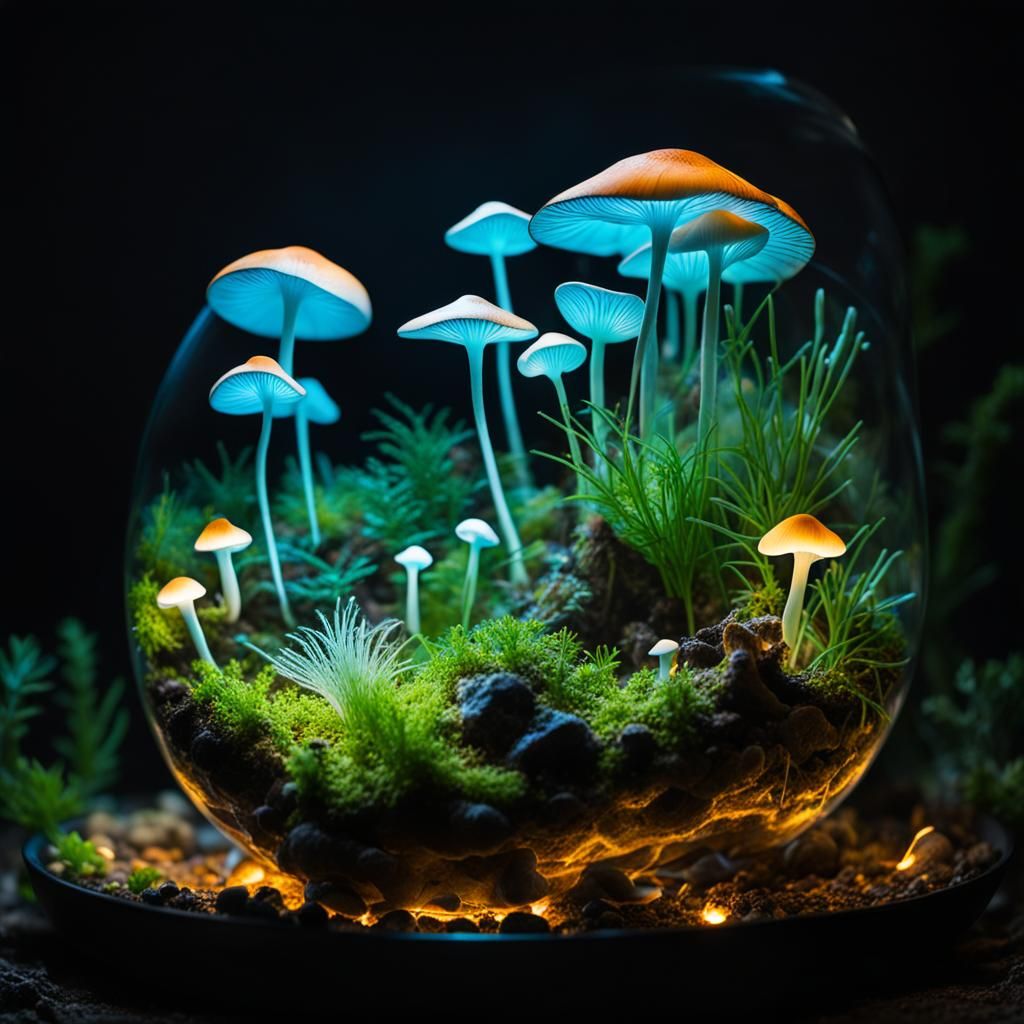 Bioluminescent Skull in Exotic Terrarium: Macrophotography
