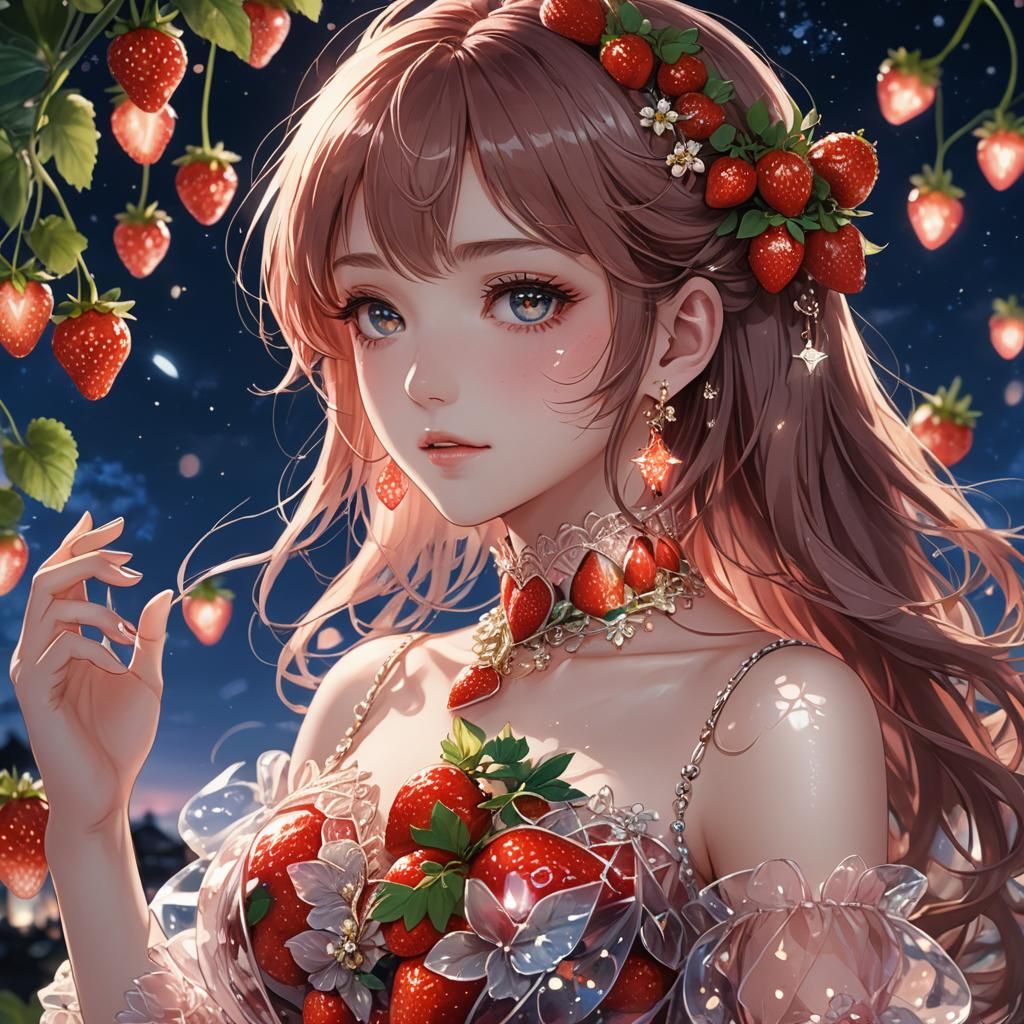 Strawberry Girl Portrait in Anime Style