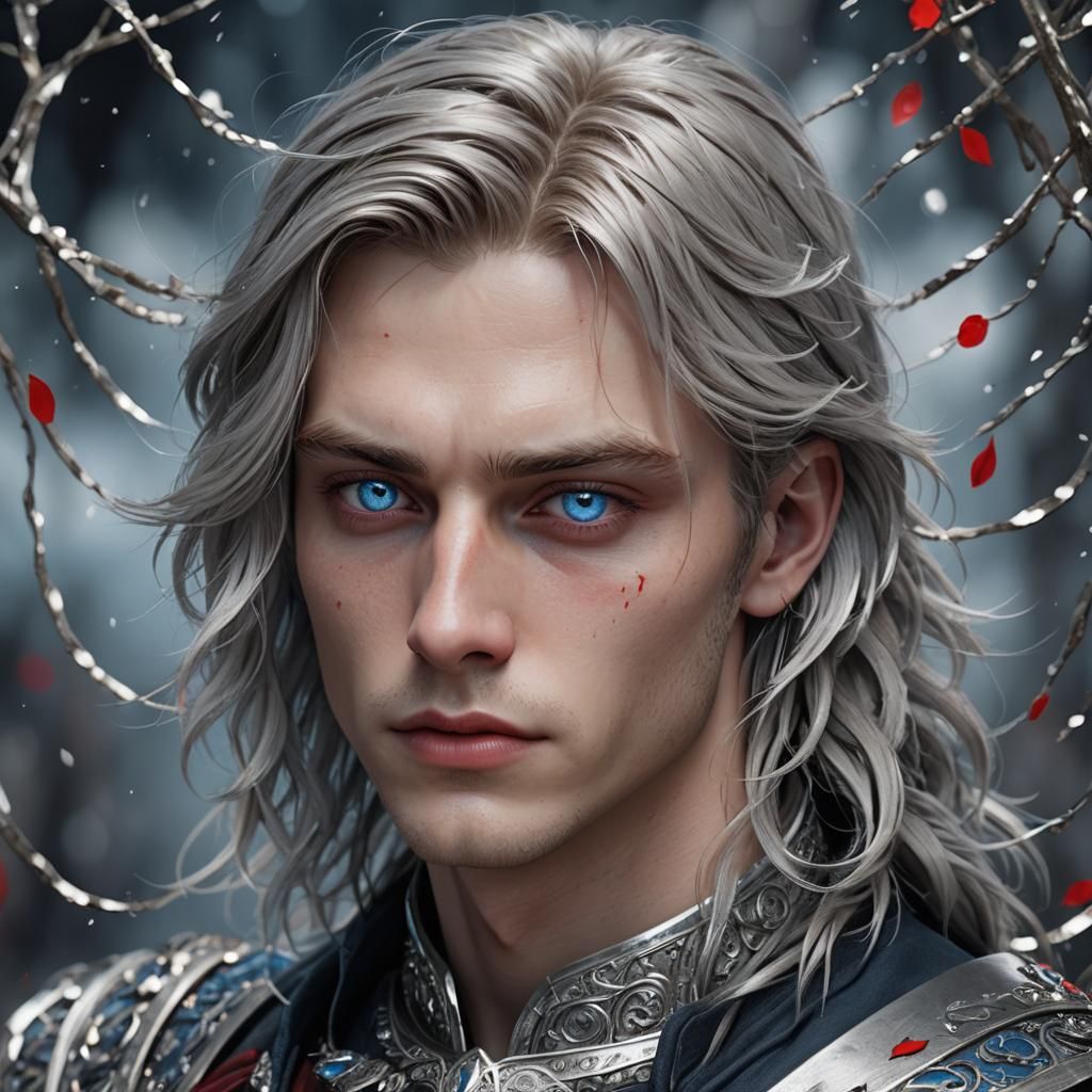 Portrait of a Boy with Silver Hair in Detailed Matte Style