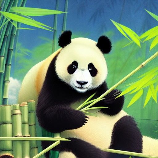 Panda Eating Bamboo in Studio Ghibli Style