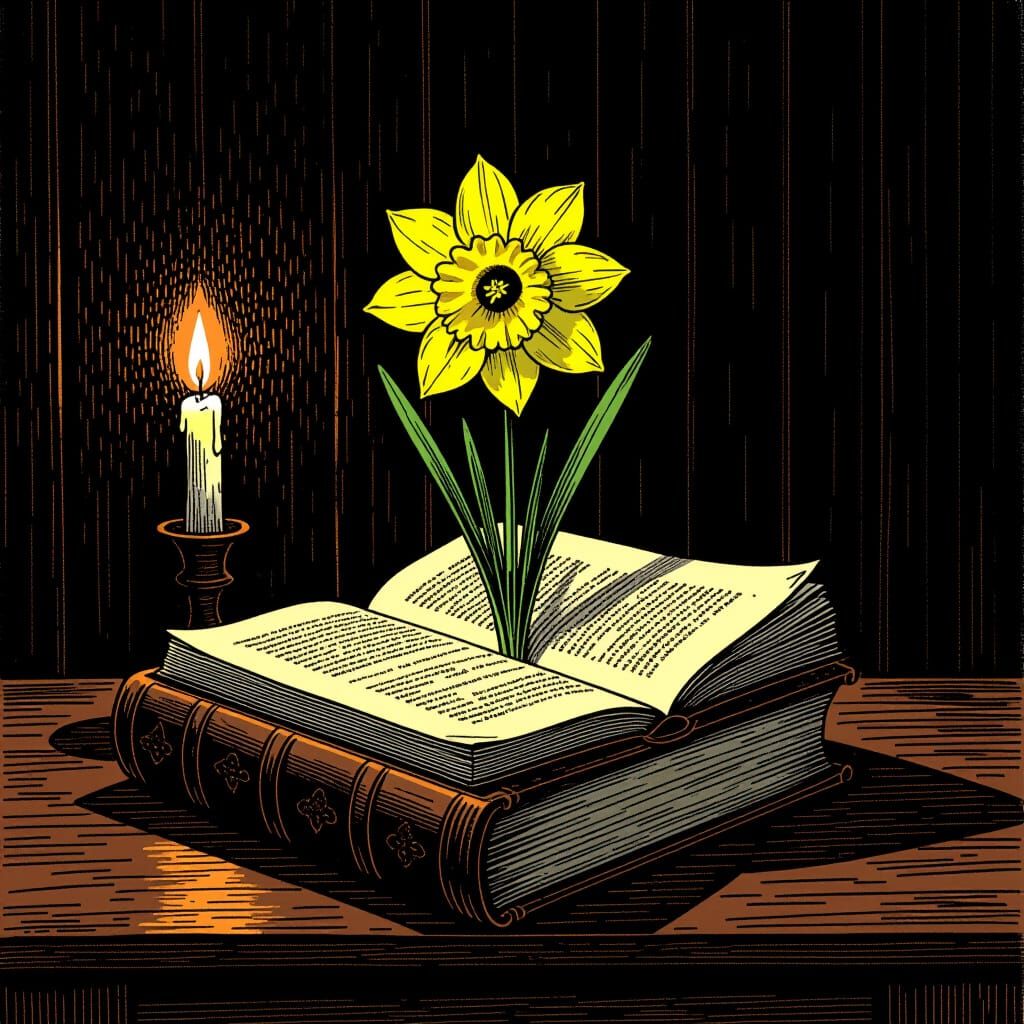 Daffodil's Gothic Bloom: Pen and Ink Etching