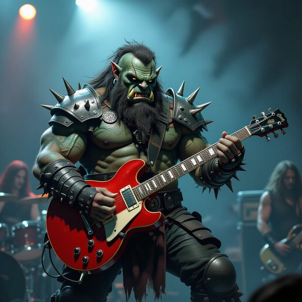Ogre Warrior Shreds Guitar at Heavy Metal Concert