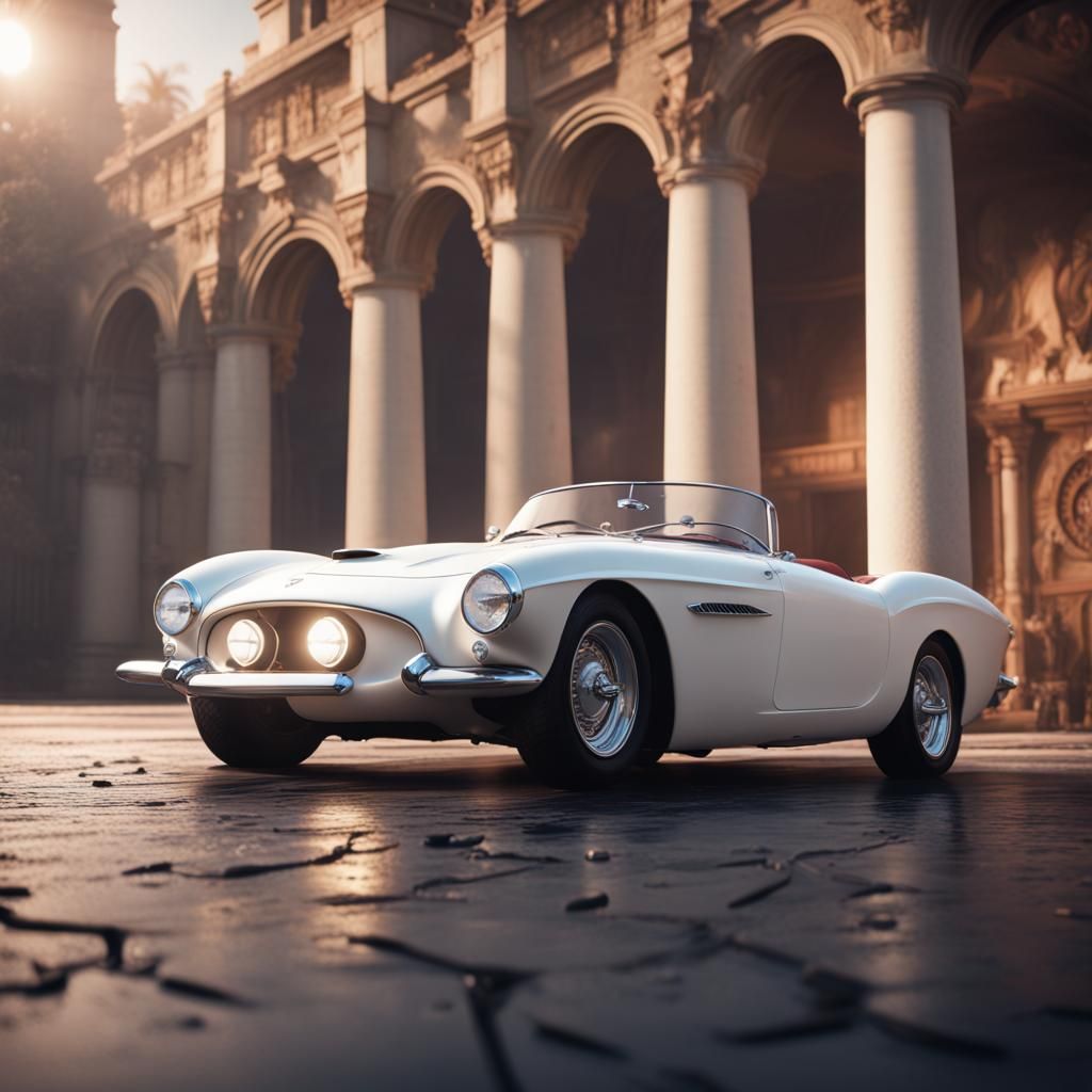 White Supercar in Detailed Matte Painting Style