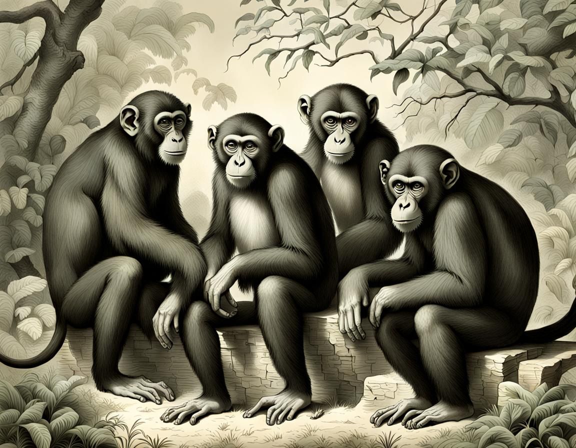 Mysterious Figures with Mythical Monkeys