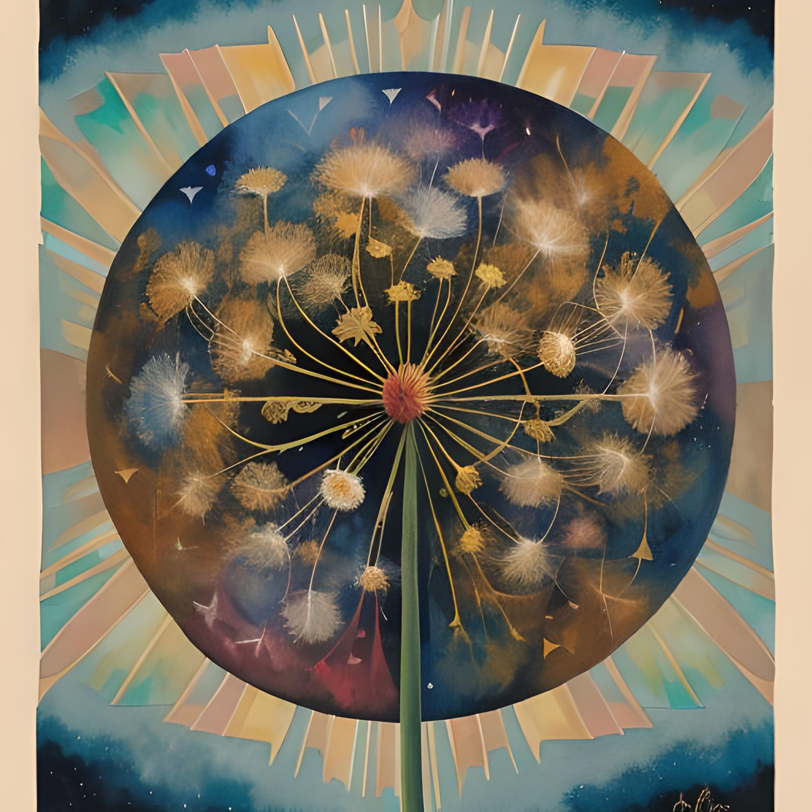 Cosmic Dandelion in Boho Style with Geometric Elements