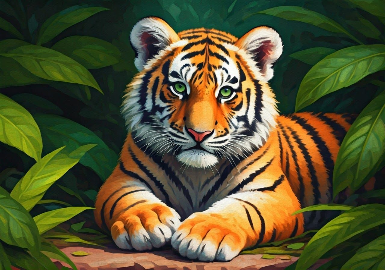 Whimsical Tiger Cub in Vibrant Watercolor Style