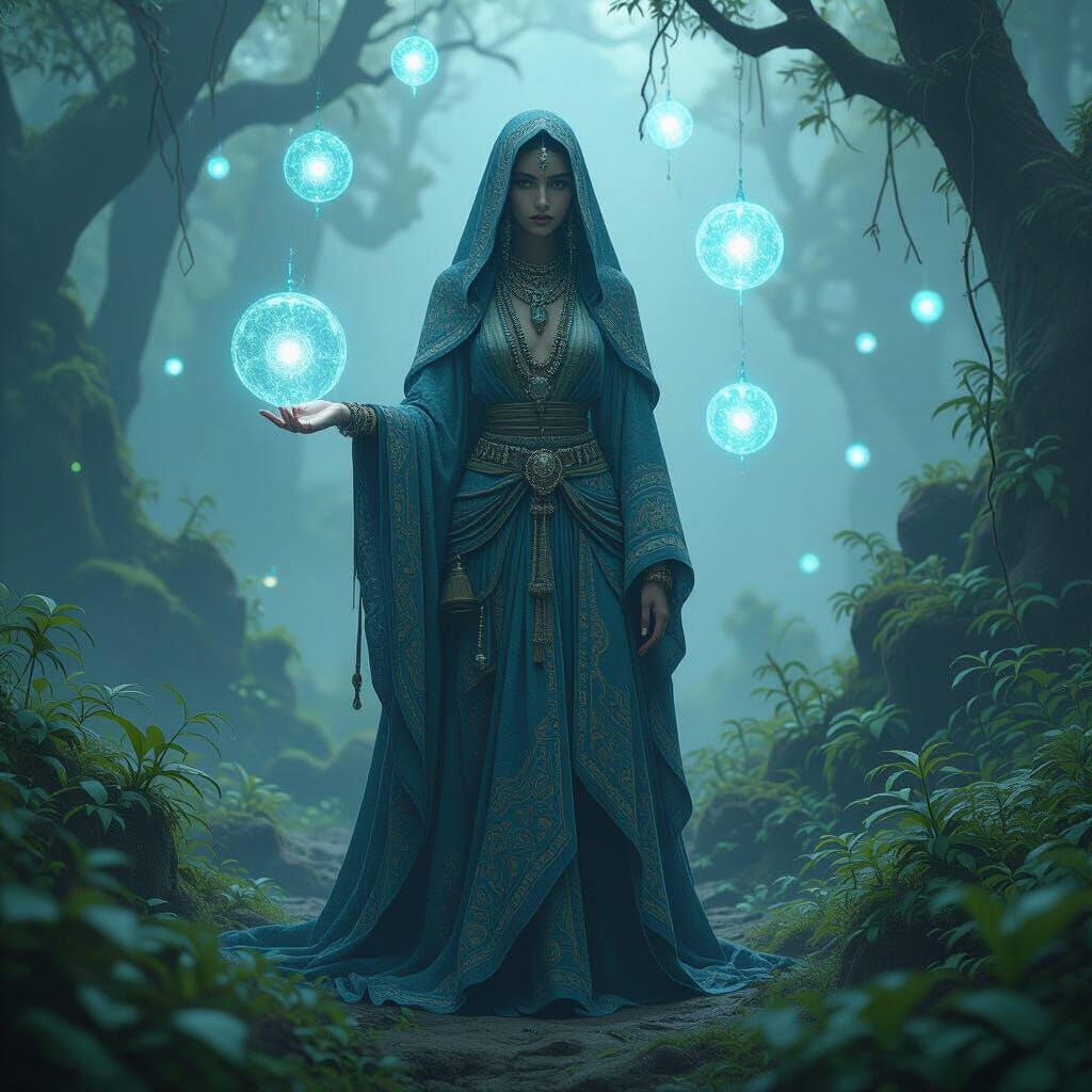 Mystical Being in Forest, Sci-Fi Dreamscape Style