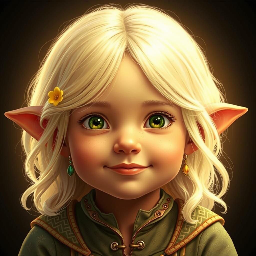 Photorealistic Elf Portrait with Blonde Hair and Flower