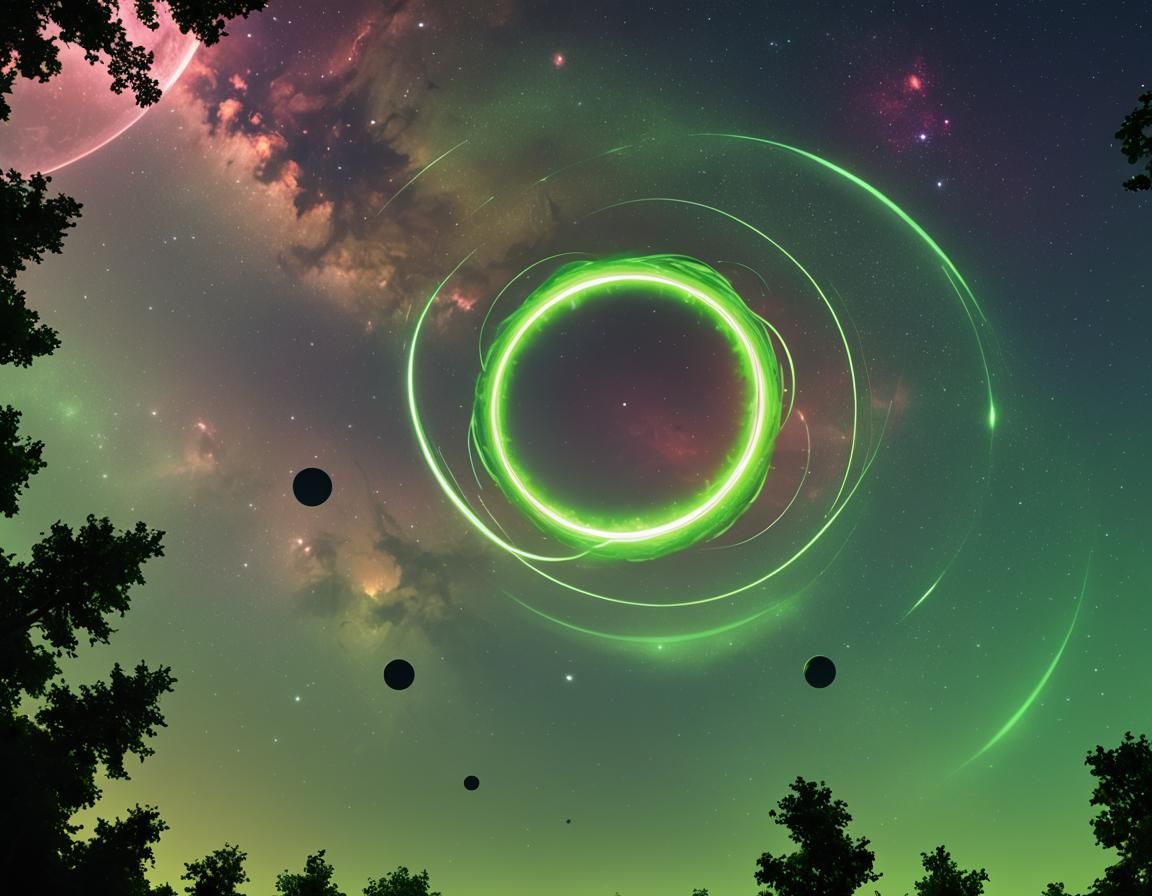 Green Neon Planets in AetherPunk Digital Art